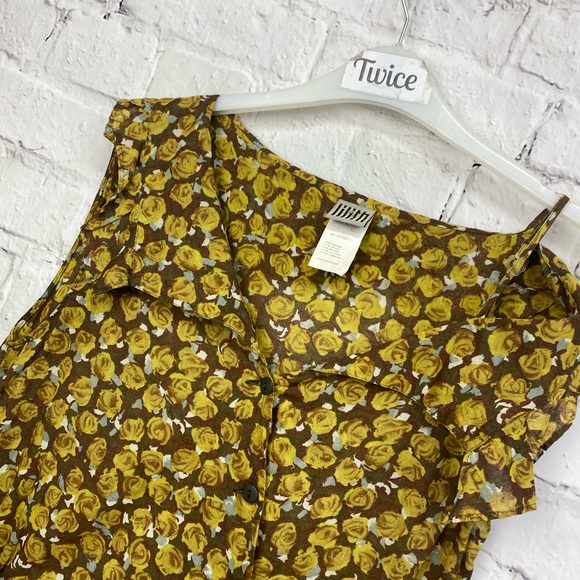 LILITH Quirky mustard & brown floral side button midi dress size S - Picture 5 of 7